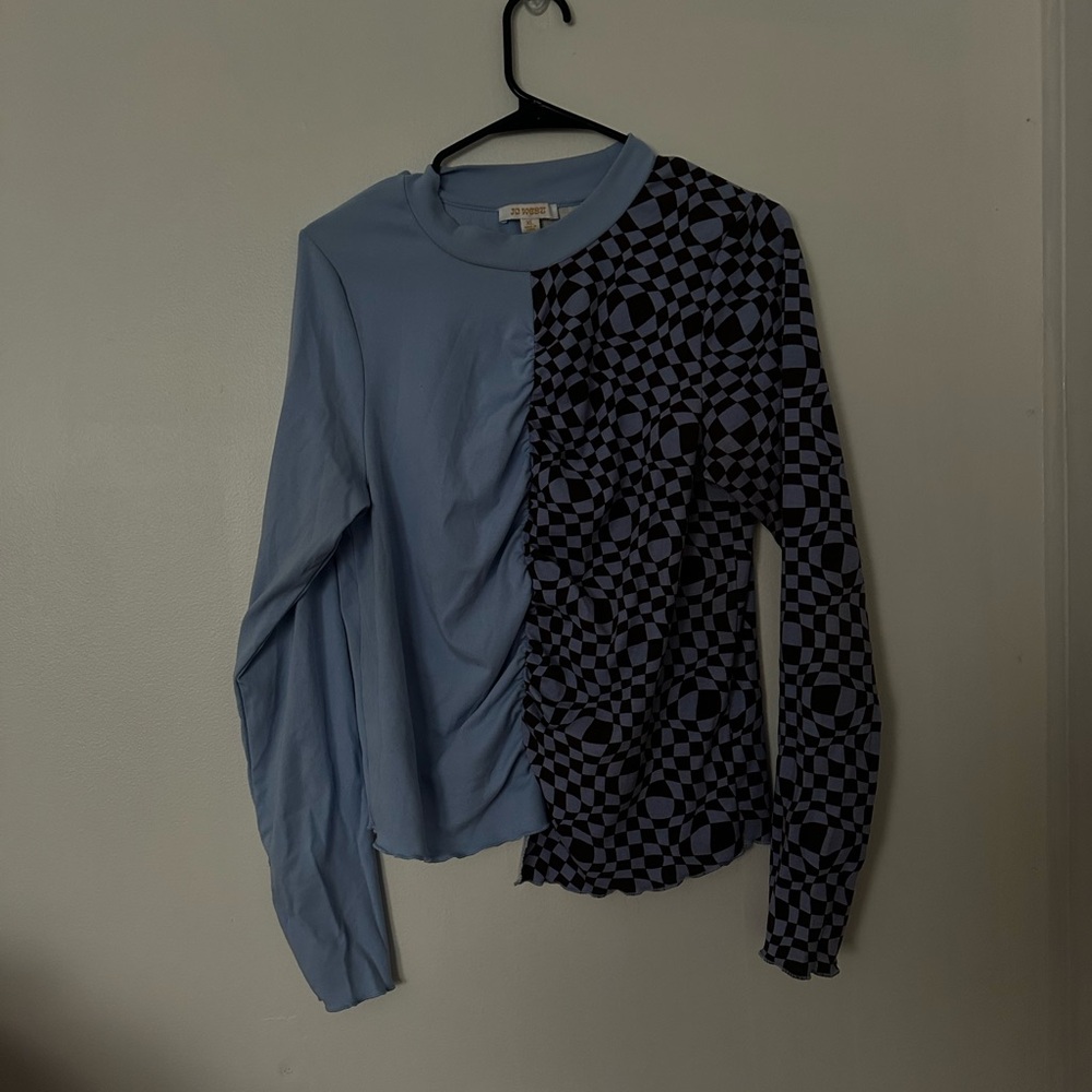 Two-Tone Blue and Brown Asymetric Shirt